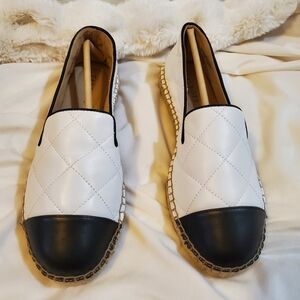 NEW Talbots White and Black Quilted Women's Shoes Espadrille Leather